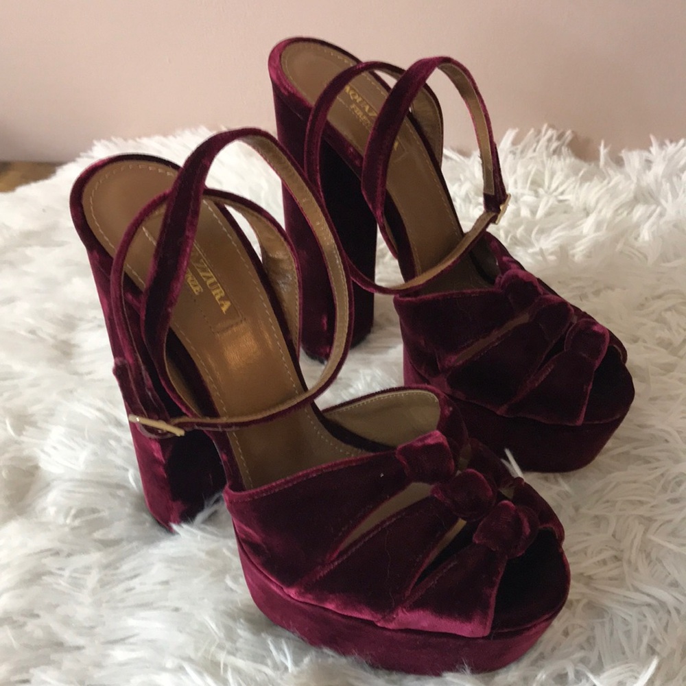 Aquazzura Mira Velvet Platform Heels